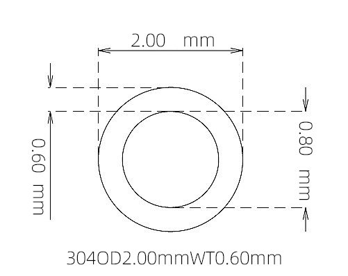 304 Stainless Steel Capillary Tube – 2.00mm OD x 0.80mm ID x 0.60mm Wall