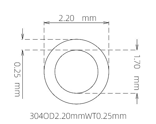304 Stainless Steel Capillary Tube – 2.20mm OD x 1.70mm ID x 0.25mm Wall