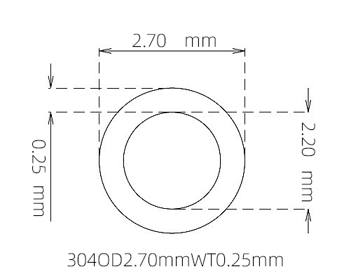 304 Stainless Steel Capillary Tube – 2.70mm OD x 2.20mm ID x 0.25mm Wall