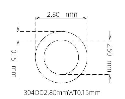 304 Stainless Steel Capillary Tube – 2.80mm OD x 2.50mm ID x 0.15mm Wall