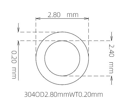 304 Stainless Steel Capillary Tube – 2.80mm OD x 2.40mm ID x 0.20mm Wall
