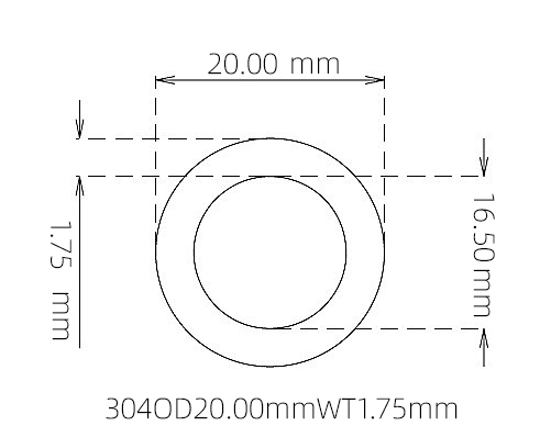 304 Stainless Steel Capillary Tube – 20.00mm OD x 16.50mm ID x 1.75mm Wall