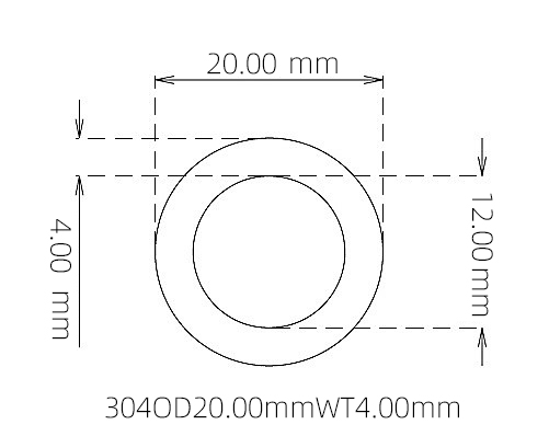 304 Stainless Steel Capillary Tube – 20.00mm OD x 12.00mm ID x 4.00mm Wall