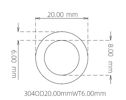 304 Stainless Steel Capillary Tube – 20.00mm OD x 8.00mm ID x 6.00mm Wall