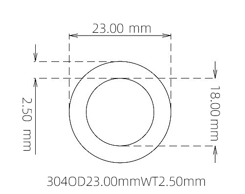 304 Stainless Steel Capillary Tube – 23.00mm OD x 18.00mm ID x 2.50mm Wall