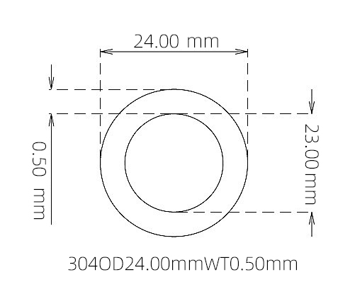 304 Stainless Steel Capillary Tube – 24.00mm OD x 23.00mm ID x 0.50mm Wall
