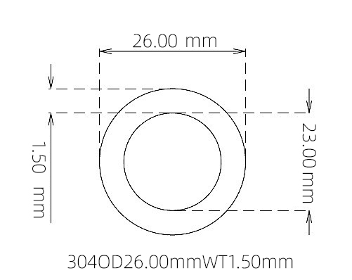 304 Stainless Steel Capillary Tube – 26.00mm OD x 23.00mm ID x 1.50mm Wall