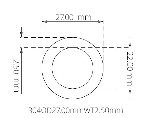 304 Stainless Steel Capillary Tube – 27.00mm OD x 22.00mm ID x 2.50mm Wall