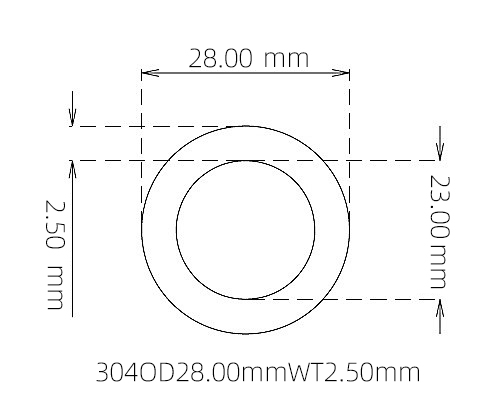 304 Stainless Steel Capillary Tube – 28.00mm OD x 23.00mm ID x 2.50mm Wall
