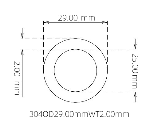 304 Stainless Steel Capillary Tube – 29.00mm OD x 25.00mm ID x 2.00mm Wall