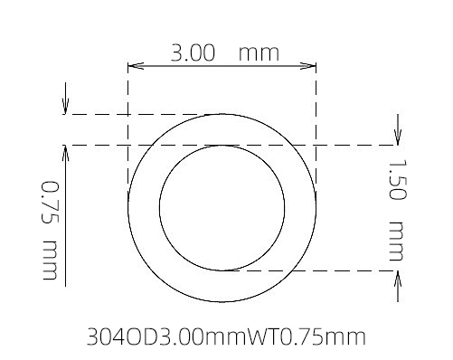 304 Stainless Steel Capillary Tube – 3.00mm OD x 1.50mm ID x 0.75mm Wall