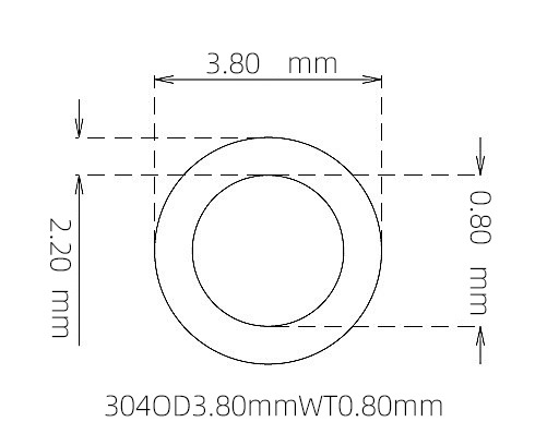 304 Stainless Steel Capillary Tube – 3.80mm OD x 2.20mm ID x 0.80mm Wall