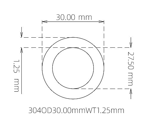 304 Stainless Steel Capillary Tube – 30.00mm OD x 27.50mm ID x 1.25mm Wall