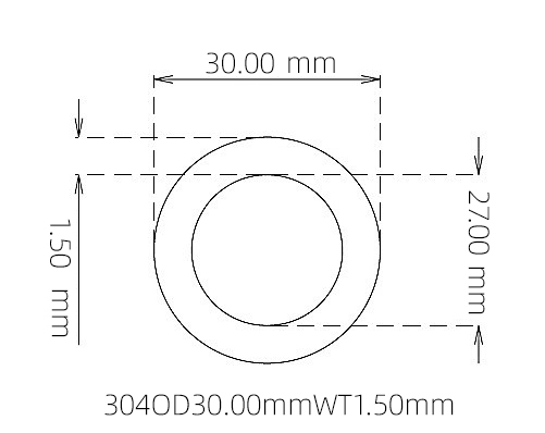 304 Stainless Steel Capillary Tube – 30.00mm OD x 27.00mm ID x 1.50mm Wall