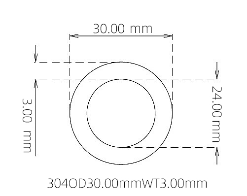 304 Stainless Steel Capillary Tube – 30.00mm OD x 24.00mm ID x 3.00mm Wall