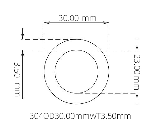 304 Stainless Steel Capillary Tube – 30.00mm OD x 23.00mm ID x 3.50mm Wall