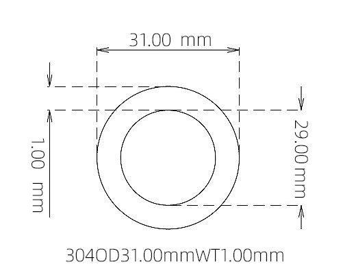 304 Stainless Steel Capillary Tube – 31.00mm OD x 29.00mm ID x 1.00mm Wall