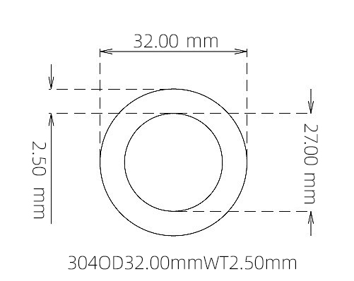 304 Stainless Steel Capillary Tube – 32.00mm OD x 27.00mm ID x 2.50mm Wall