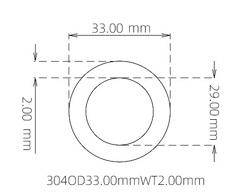 304 Stainless Steel Capillary Tube – 33.00mm OD x 29.00mm ID x 2.00mm Wall