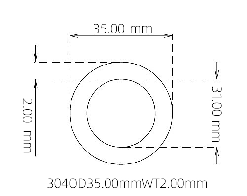 304 Stainless Steel Capillary Tube – 35.00mm OD x 31.00mm ID x 2.00mm Wall
