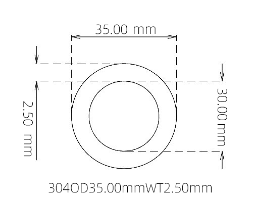 304 Stainless Steel Capillary Tube – 35.00mm OD x 30.00mm ID x 2.50mm Wall