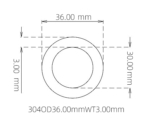 304 Stainless Steel Capillary Tube – 36.00mm OD x 30.00mm ID x 3.00mm Wall