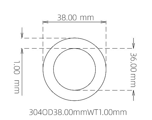 304 Stainless Steel Capillary Tube – 38.00mm OD x 36.00mm ID x 1.00mm Wall