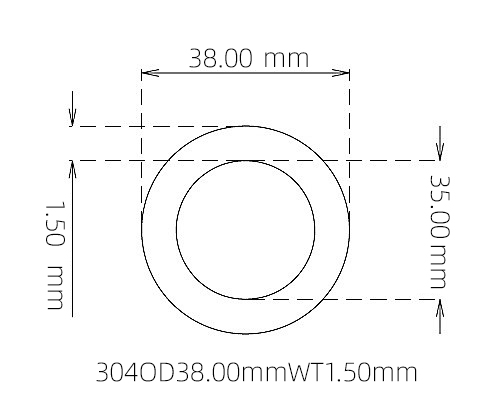 304 Stainless Steel Capillary Tube – 38.00mm OD x 35.00mm ID x 1.50mm Wall