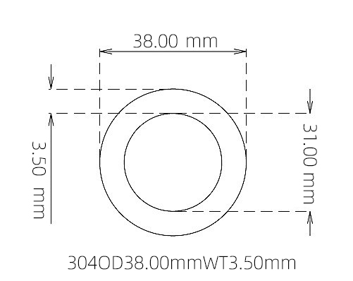 304 Stainless Steel Capillary Tube – 38.00mm OD x 31.00mm ID x 3.50mm Wall