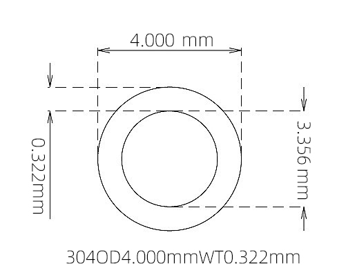 304 Stainless Steel Capillary Tube – 4.000mm OD x 3.356mm ID x 0.322mm Wall