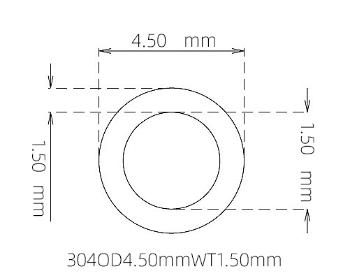 304 Stainless Steel Capillary Tube – 4.50mm OD x 1.50mm ID x 1.50mm Wall