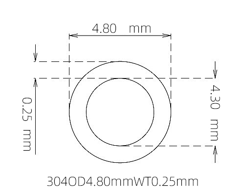 304 Stainless Steel Capillary Tube – 4.80mm OD x 4.30mm ID x 0.25mm Wall