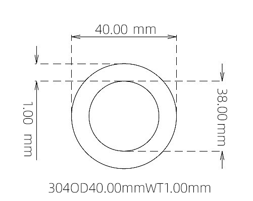 304 Stainless Steel Capillary Tube – 40.00mm OD x 38.00mm ID x 1.00mm Wall