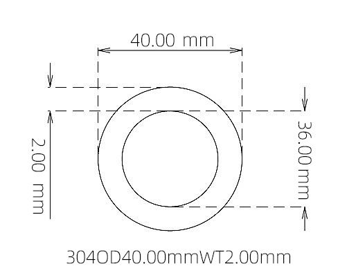 304 Stainless Steel Capillary Tube – 40.00mm OD x 36.00mm ID x 2.00mm Wall