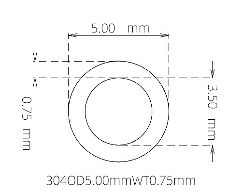 304 Stainless Steel Capillary Tube – 5.00mm OD x 3.50mm ID x 0.75mm Wall