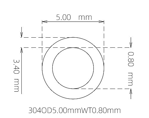 304 Stainless Steel Capillary Tube – 5.00mm OD x 3.40mm ID x 0.80mm Wall