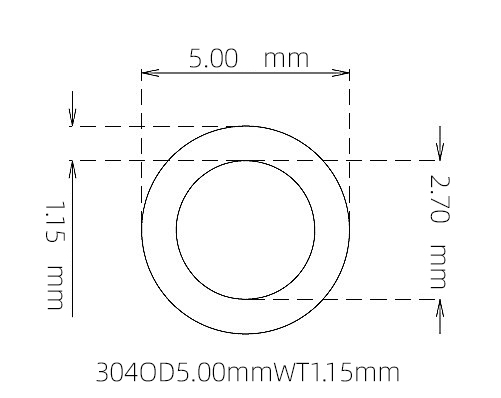 304 Stainless Steel Capillary Tube – 5.00mm OD x 2.70mm ID x 1.15mm Wall