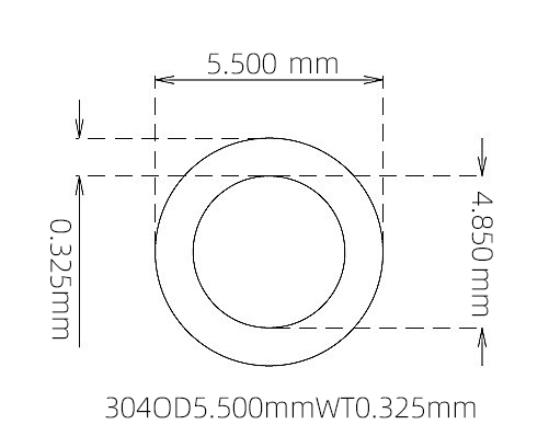 304 Stainless Steel Capillary Tube – 5.500mm OD x 4.850mm ID x 0.325mm Wall