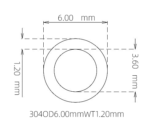 304 Stainless Steel Capillary Tube – 6.00mm OD x 3.60mm ID x 1.20mm Wall