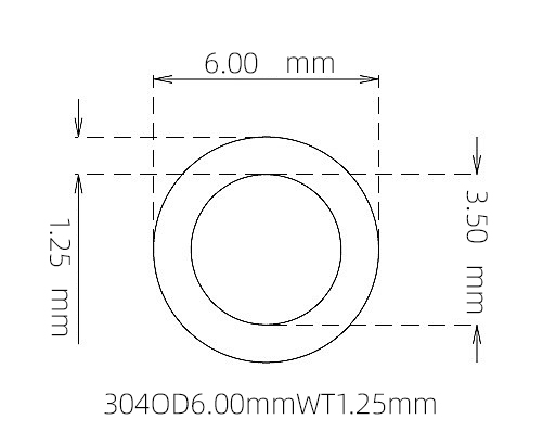 304 Stainless Steel Capillary Tube – 6.00mm OD x 3.50mm ID x 1.25mm Wall