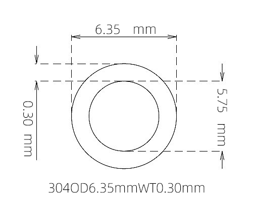 304 Stainless Steel Capillary Tube – 6.35mm OD x 5.75mm ID x 0.30mm Wall