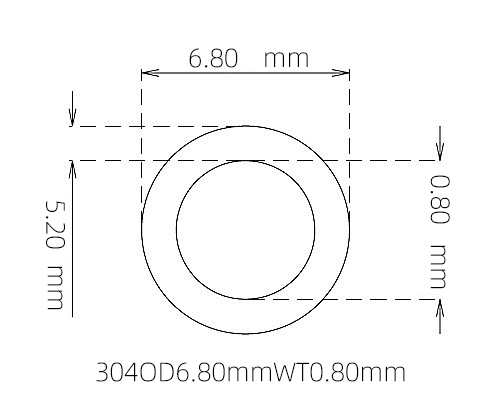 304 Stainless Steel Capillary Tube – 6.80mm OD x 5.20mm ID x 0.80mm Wall