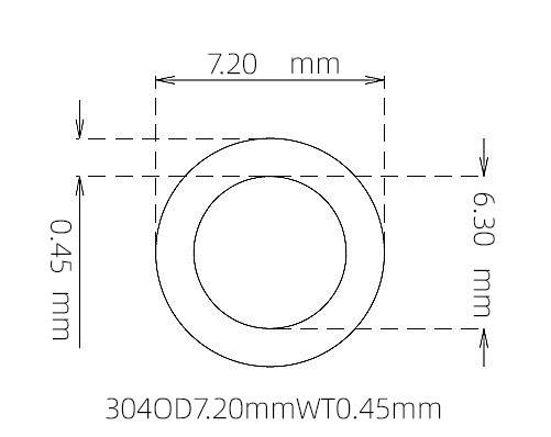304 Stainless Steel Capillary Tube – 7.20mm OD x 6.30mm ID x 0.45mm Wall