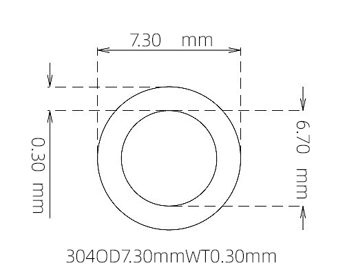 304 Stainless Steel Capillary Tube – 7.30mm OD x 6.70mm ID x 0.30mm Wall