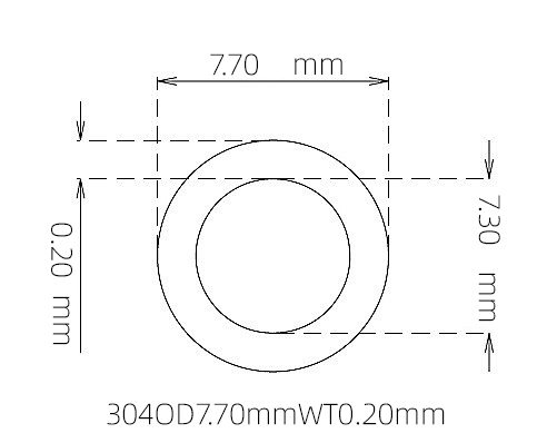304 Stainless Steel Capillary Tube – 7.70mm OD x 7.30mm ID x 0.20mm Wall