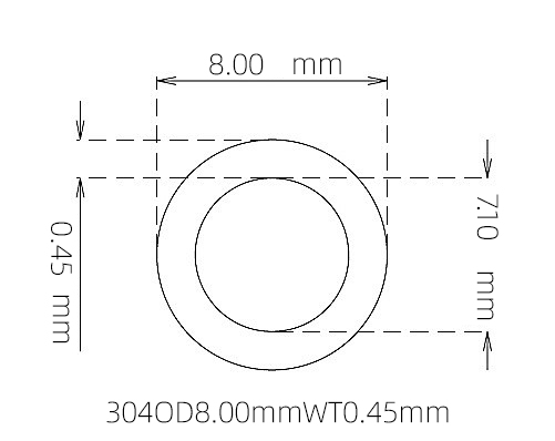 304 Stainless Steel Capillary Tube – 8.00mm OD x 7.10mm ID x 0.45mm Wall