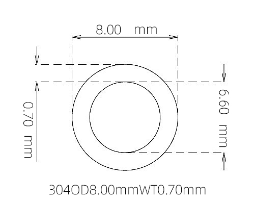 304 Stainless Steel Capillary Tube – 8.00mm OD x 6.60mm ID x 0.70mm Wall