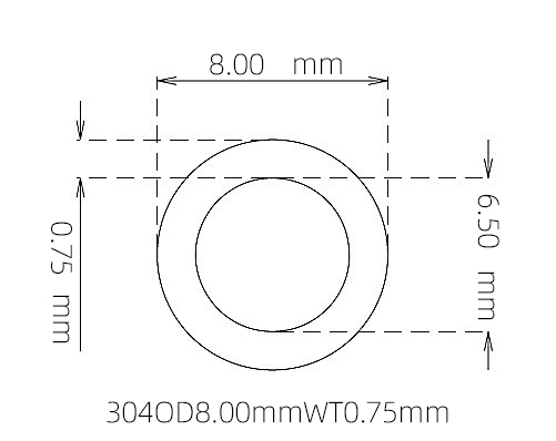 304 Stainless Steel Capillary Tube – 8.00mm OD x 6.50mm ID x 0.75mm Wall