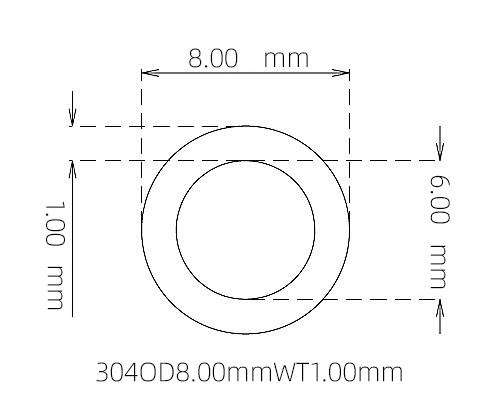 304 Stainless Steel Capillary Tube – 8.00mm OD x 6.00mm ID x 1.00mm Wall