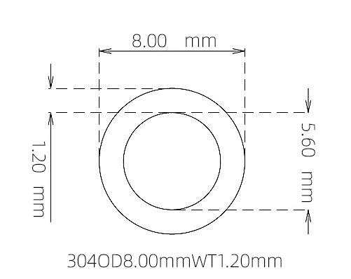 304 Stainless Steel Capillary Tube – 8.00mm OD x 5.60mm ID x 1.20mm Wall